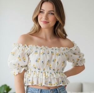 Zara White Floral Smocked Top
